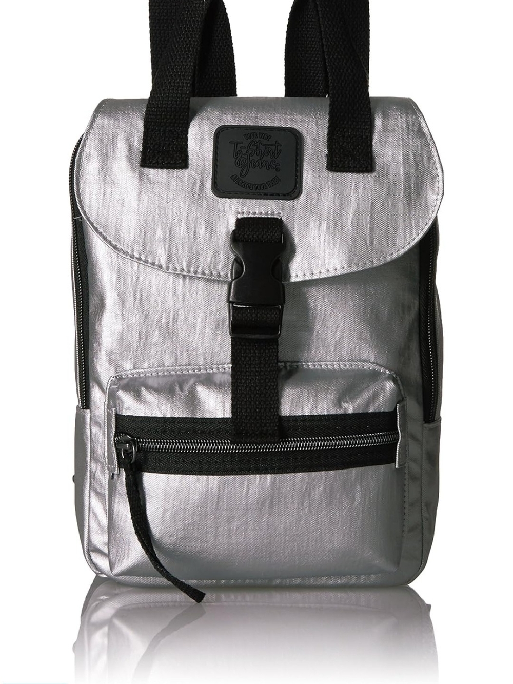 NWT - T-Shirt & Happy Camper Metallic Silver Backpack with Front Buckle